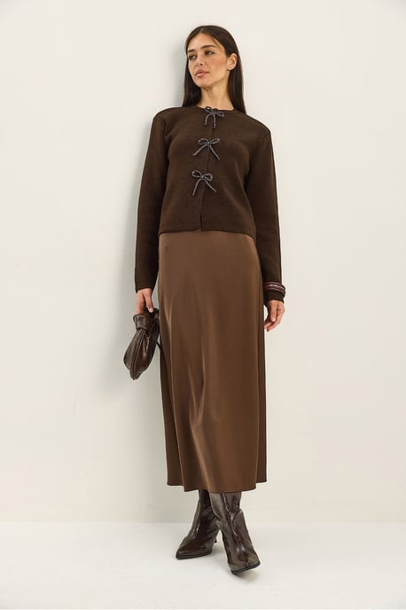 Ronde Hals Gebreide Cardigan met Strikdetail - Image 2