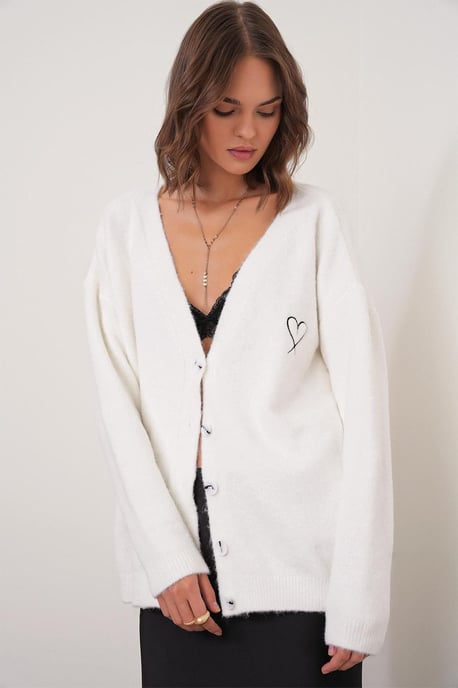 Oversized Gebreide Cardigan met Hartdetail - Image 3