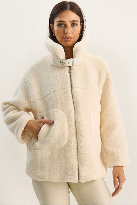 Oversized Pluche Gebreide Pufferjack met Rits Sluiting - Image 1