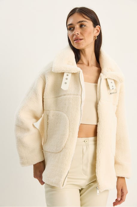 Oversized Pluche Gebreide Pufferjack met Rits Sluiting - Image 2