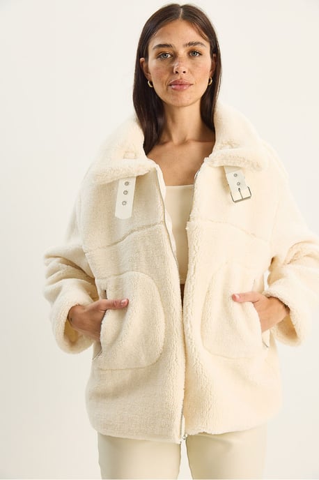 Oversized Pluche Gebreide Pufferjack met Rits Sluiting - Image 4