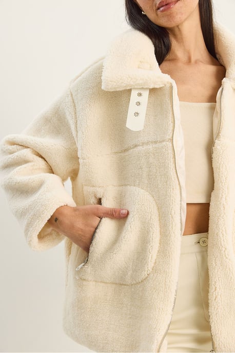 Oversized Pluche Gebreide Pufferjack met Rits Sluiting - Image 5