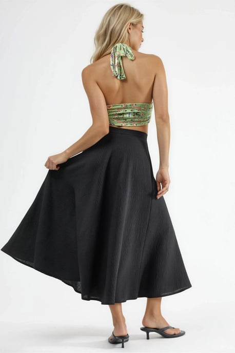 Hoge Taille Textuur A-Lijn Maxi Rok - Image 2