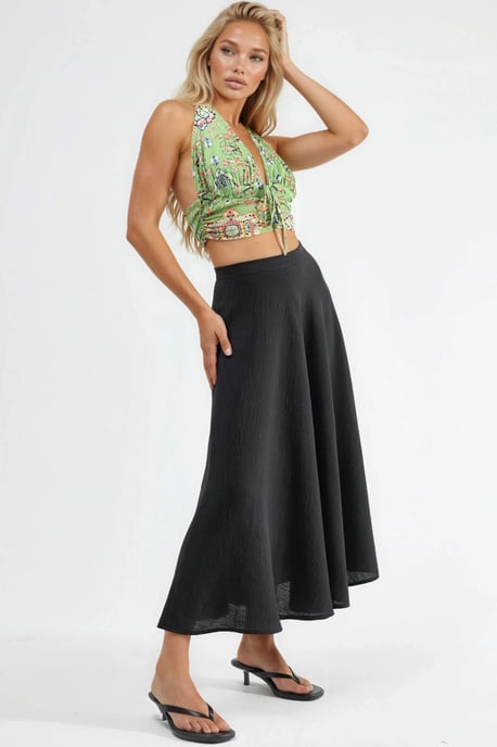 Hoge Taille Textuur A-Lijn Maxi Rok - Image 3
