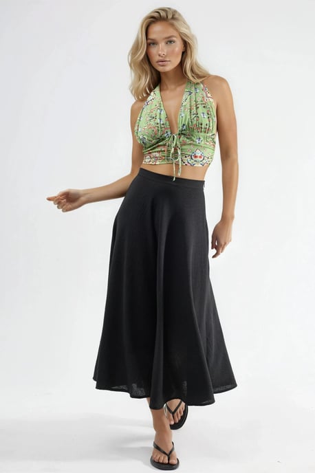 Hoge Taille Textuur A-Lijn Maxi Rok - Image 5