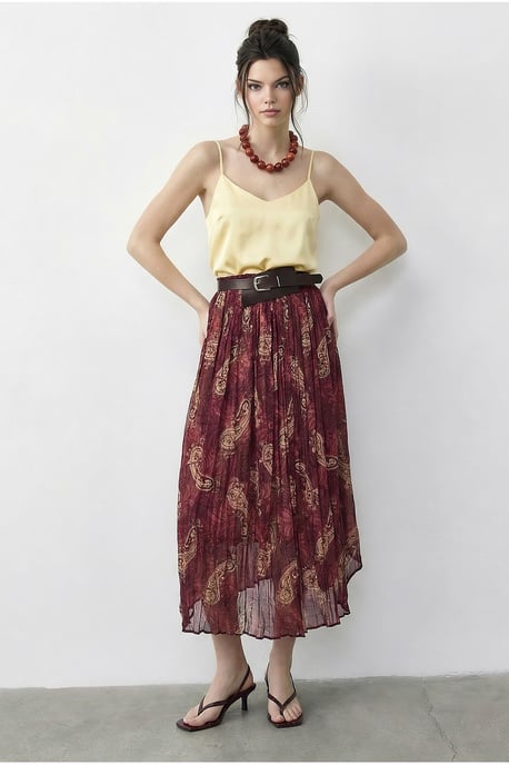 Hoog Taille Paisley Maxi Rok met Riem - Image 1