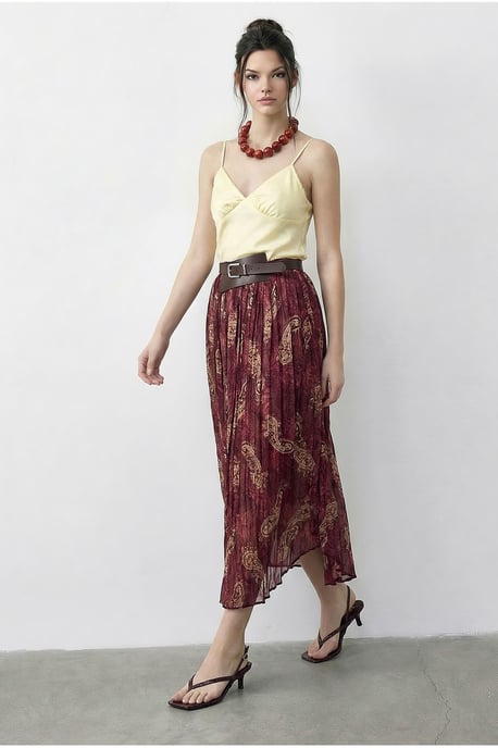 Hoog Taille Paisley Maxi Rok met Riem - Image 2