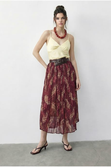 Hoog Taille Paisley Maxi Rok met Riem - Image 3