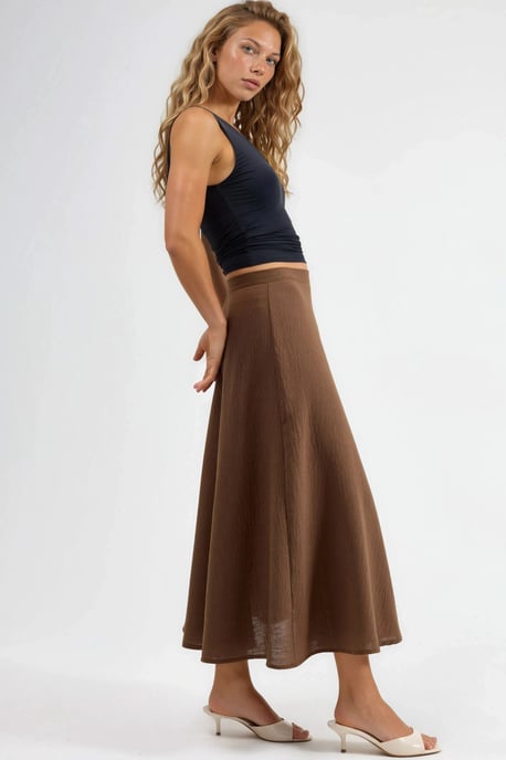 Hoge Taille Geweven A-Lijn Maxi Rok - Image 2