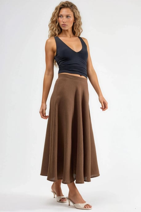 Hoge Taille Geweven A-Lijn Maxi Rok - Image 3