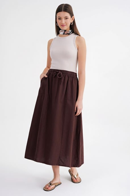 Hoge Taille Poplin Rok met Touwtje Detail - Image 1
