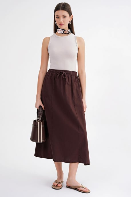 Hoge Taille Poplin Rok met Touwtje Detail - Image 2