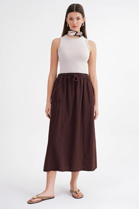 Hoge Taille Poplin Rok met Touwtje Detail - Image 3