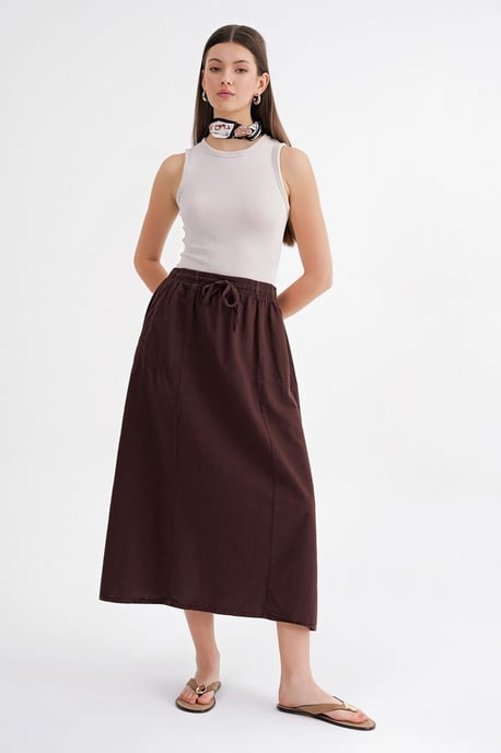 Hoge Taille Poplin Rok met Touwtje Detail - Image 4