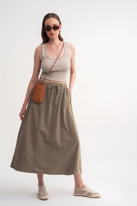 Hoge Taille Poplin Rok met Touwtje Detail - Image 2