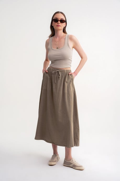 Hoge Taille Poplin Rok met Touwtje Detail - Image 3