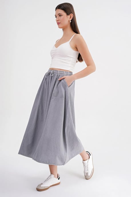Hoge Taille Poplin Rok met Trekkoorddetail - Image 2