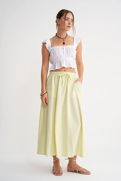 Hoge Taille Poplin Rok met Touwtje Detail - Image 1