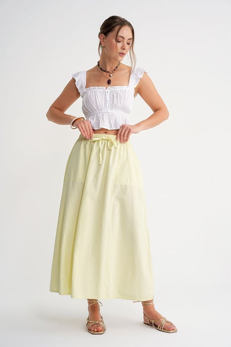 Hoge Taille Poplin Rok met Touwtje Detail - Image 3