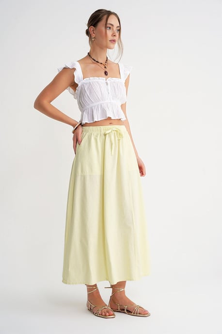 Hoge Taille Poplin Rok met Touwtje Detail - Image 6
