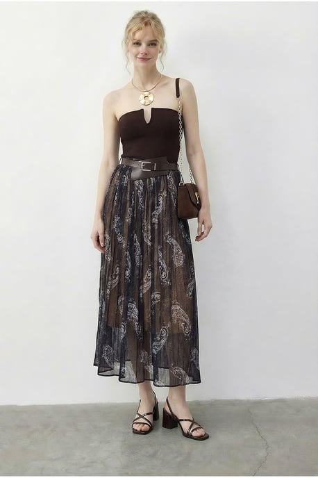Hoge Taille Paisley Maxi Rok met Ceintuur - Image 2