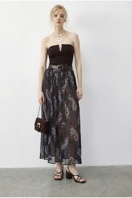 Hoge Taille Paisley Maxi Rok met Ceintuur - Image 3
