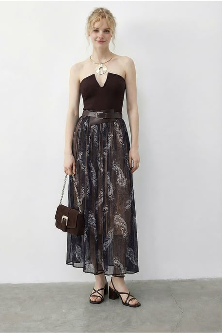 Hoge Taille Paisley Maxi Rok met Ceintuur - Image 4