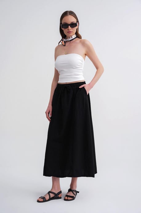 Hoog-Waisted Popeline Rok met Touwdetail - Image 1