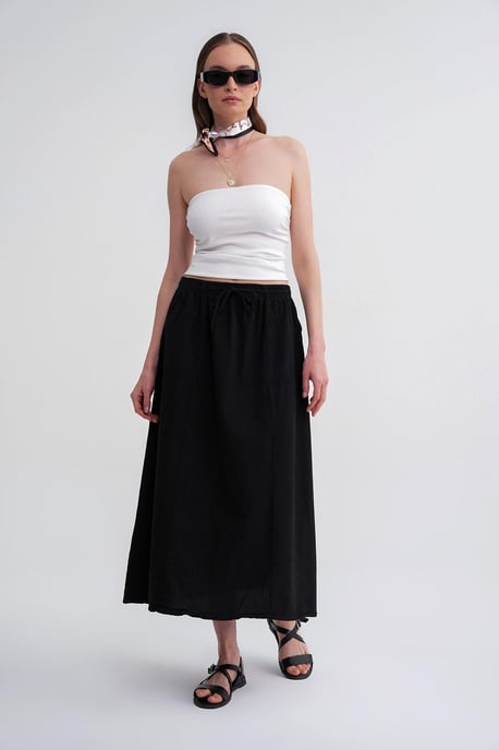 Hoog-Waisted Popeline Rok met Touwdetail - Image 2