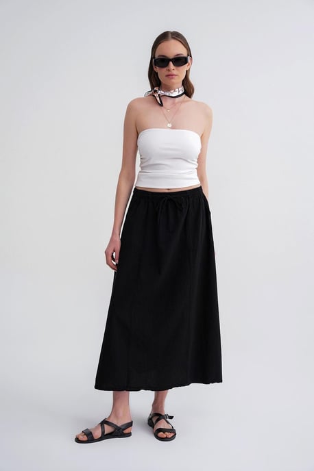 Hoog-Waisted Popeline Rok met Touwdetail - Image 3
