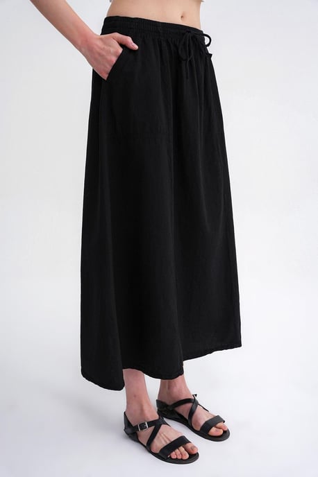 Hoog-Waisted Popeline Rok met Touwdetail - Image 4
