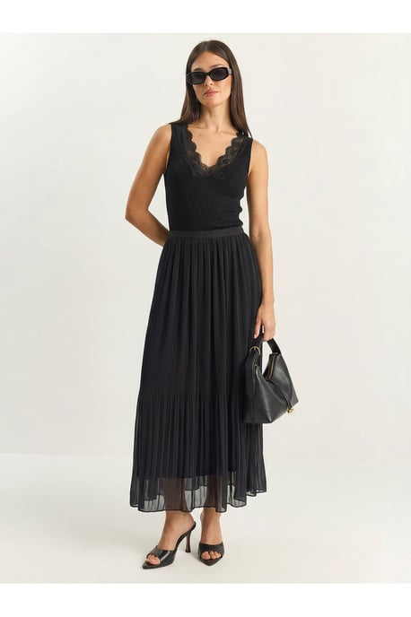Hoge Taille Plissé Maxi Rok - Image 3