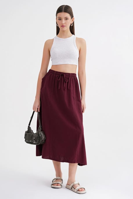 Hoge Taille Poplin Rok met Touwtje Detail - Image 2