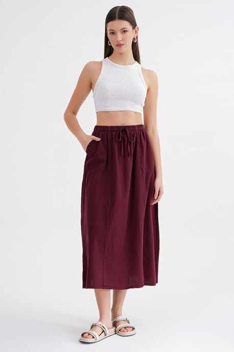 Hoge Taille Poplin Rok met Touwtje Detail - Image 3