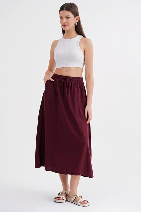Hoge Taille Poplin Rok met Touwtje Detail - Image 4