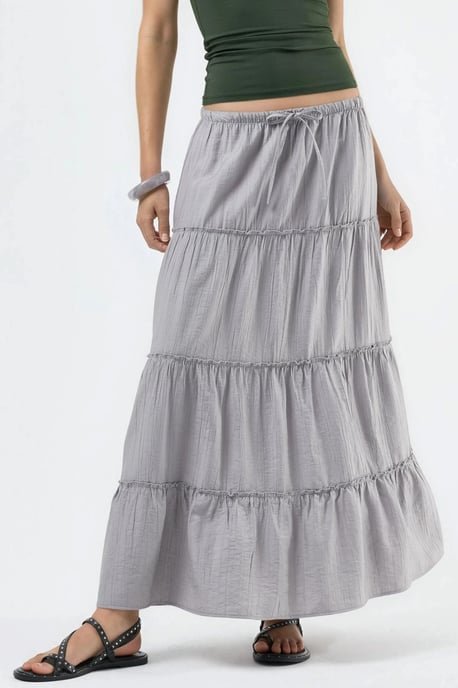 Hoge Taille Textuur A-Lijn Maxi Rok - Image 1
