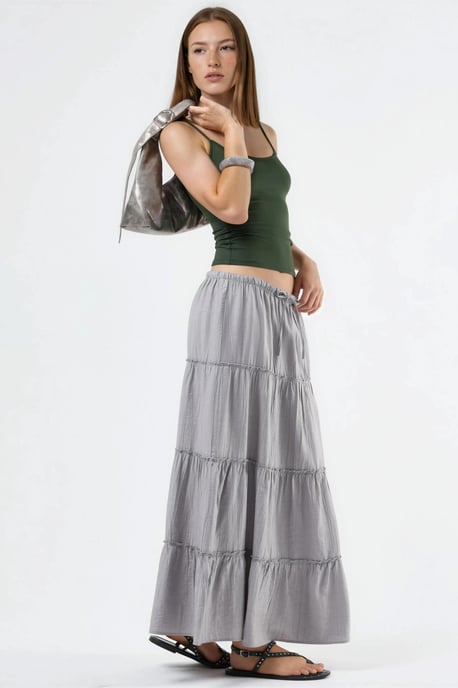 Hoge Taille Textuur A-Lijn Maxi Rok - Image 2