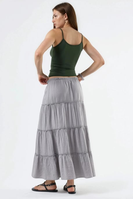 Hoge Taille Textuur A-Lijn Maxi Rok - Image 3