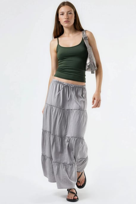 Hoge Taille Textuur A-Lijn Maxi Rok - Image 4