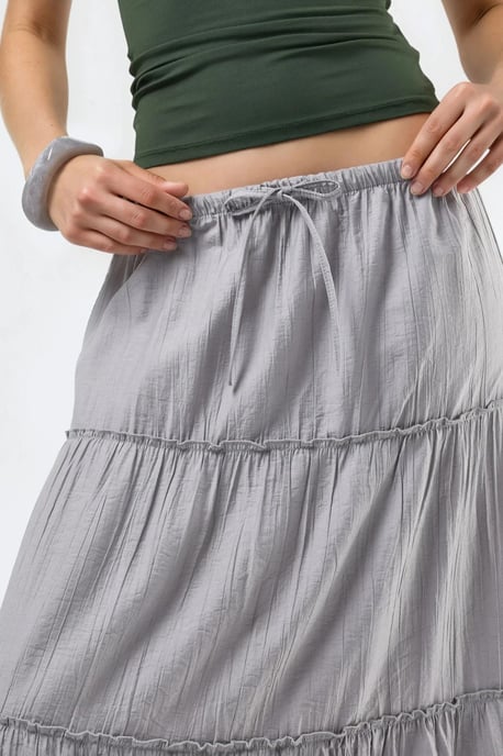 Hoge Taille Textuur A-Lijn Maxi Rok - Image 5