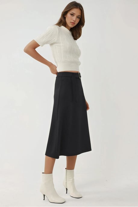 Hoge Taille Midi Rok met Gebogen Detail - Image 2