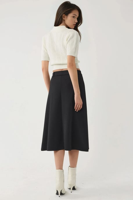 Hoge Taille Midi Rok met Gebogen Detail - Image 3