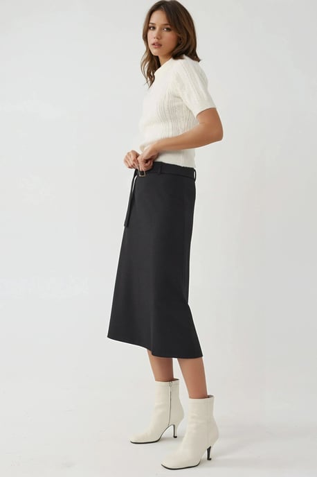 Hoge Taille Midi Rok met Gebogen Detail - Image 4