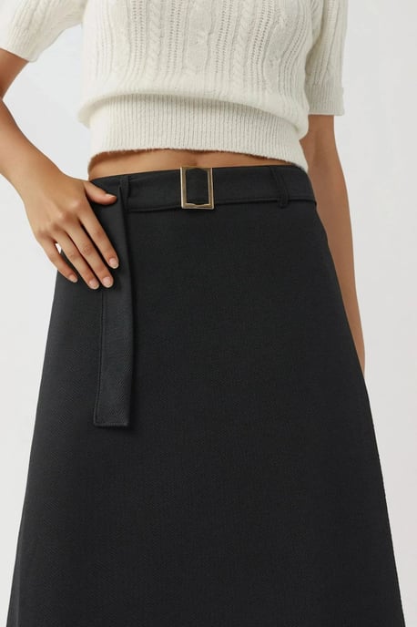 Hoge Taille Midi Rok met Gebogen Detail - Image 6