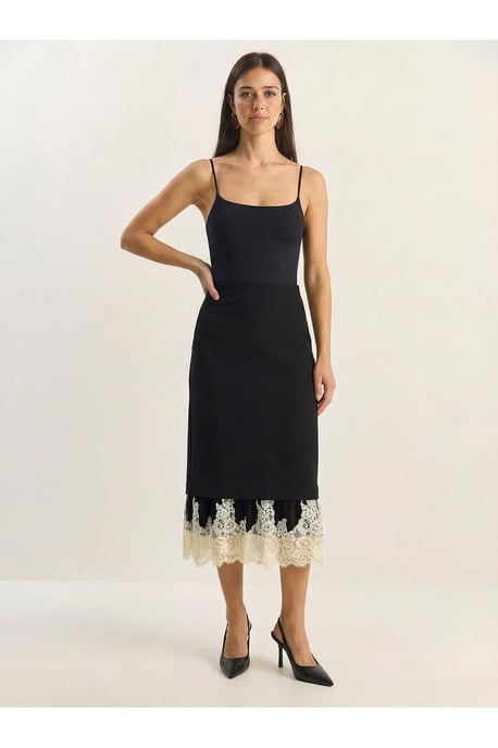 Hoge Taille Midi Rok met Kantonderzijde - Image 2