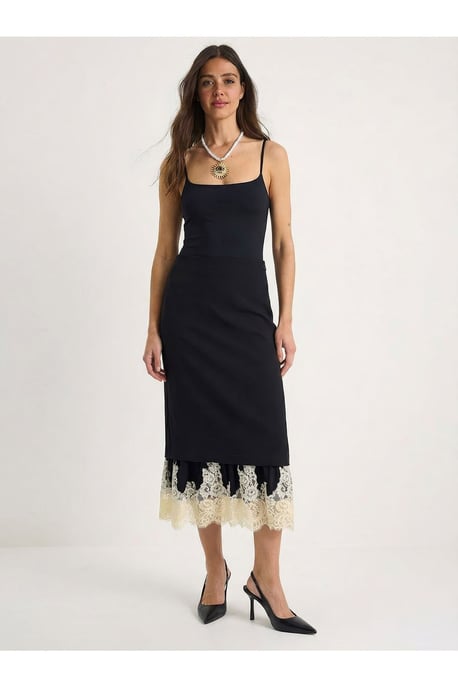 Hoge Taille Midi Rok met Kantonderzijde - Image 3