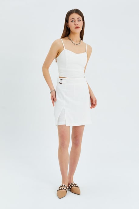 Belted Hoge Taille Wrap Front Shorts met Splitdetail - Image 1