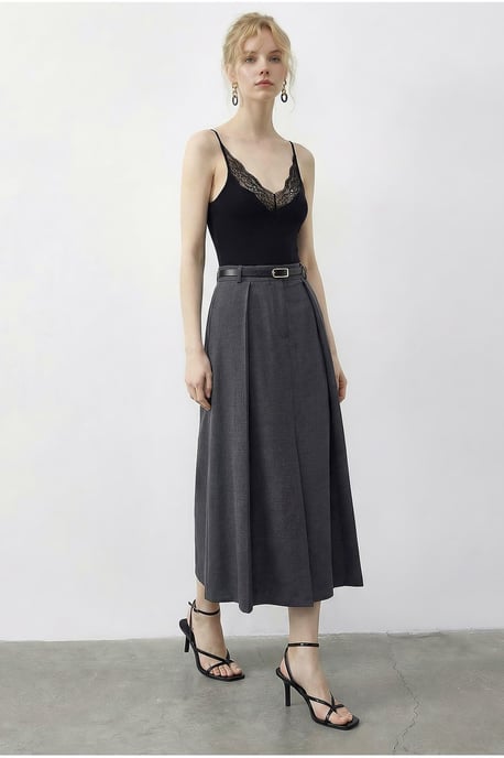 Hoge Taille Midi A-Lijn Rok met Riem - Image 2