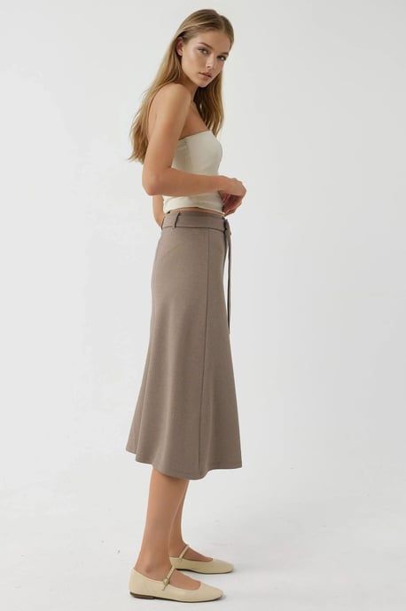 Hoge Taille Midi Rok met Gebogen Detail - Image 2