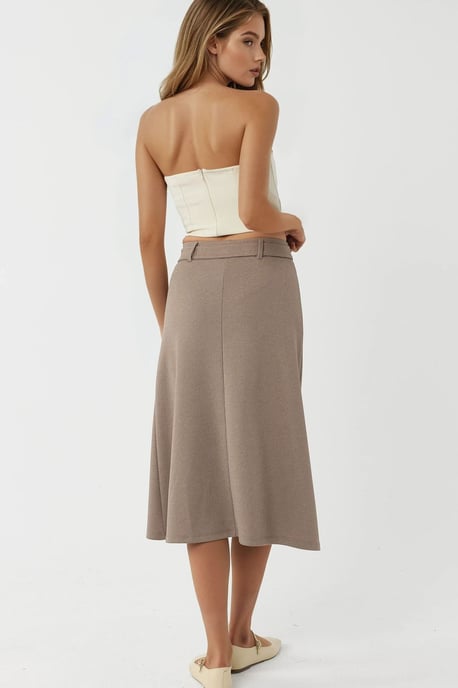 Hoge Taille Midi Rok met Gebogen Detail - Image 3